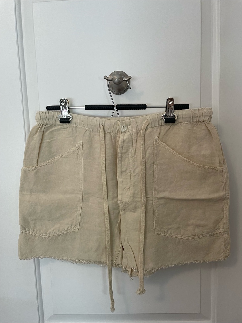 Free People Cream Elastic Waist Shorts with Drawstring